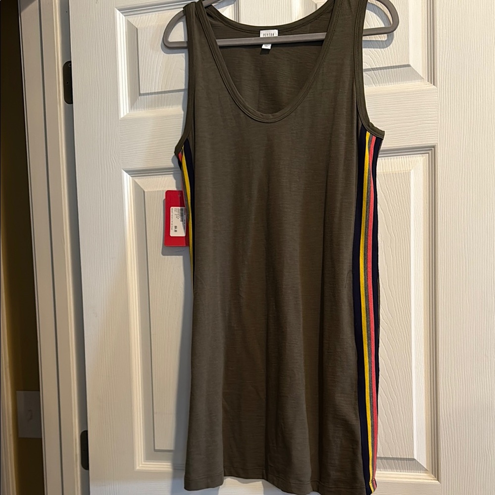 Evereve Olive Dress with Colorful Stripes